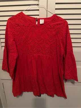 Red Eyelet Peasant Top - Women
